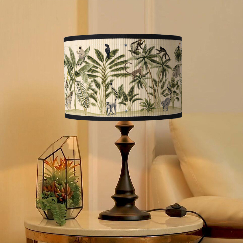 Abajur bamboo pentru candelabru – imprimeu în stil clasic popular, abajur din stofă, 30x20 cm