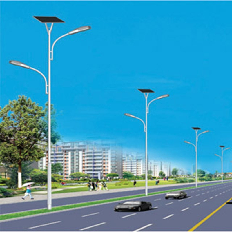 LED solárna pouličná lampa so zabudovaným stĺpom, jednoramenná alebo dvojramenná