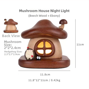 Nočná lampa s tvarom huby, nabíjateľné LED osvetlenie, dekor pre detskú izbu, masívne drevo