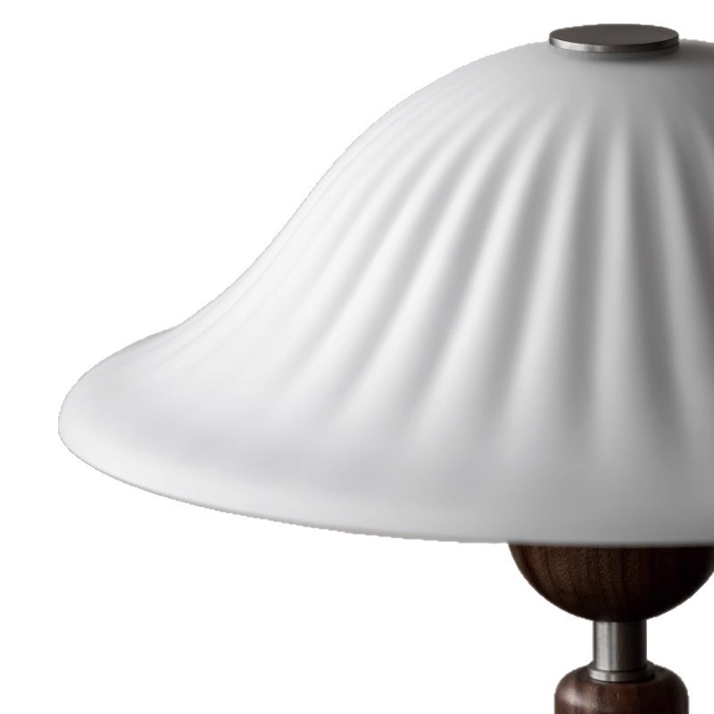 Drvena stolna lampa u obliku gljive sa staklenim sjenilom, vintage stil, dekorativna noćna rasvjeta za spavaću sobu i radni prostor