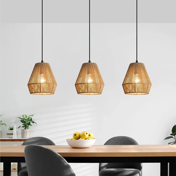 Ručno pleteni papirnati viseći svjetiljka, wabi-sabi stil, dizajn s tri lampe, ručna izrada