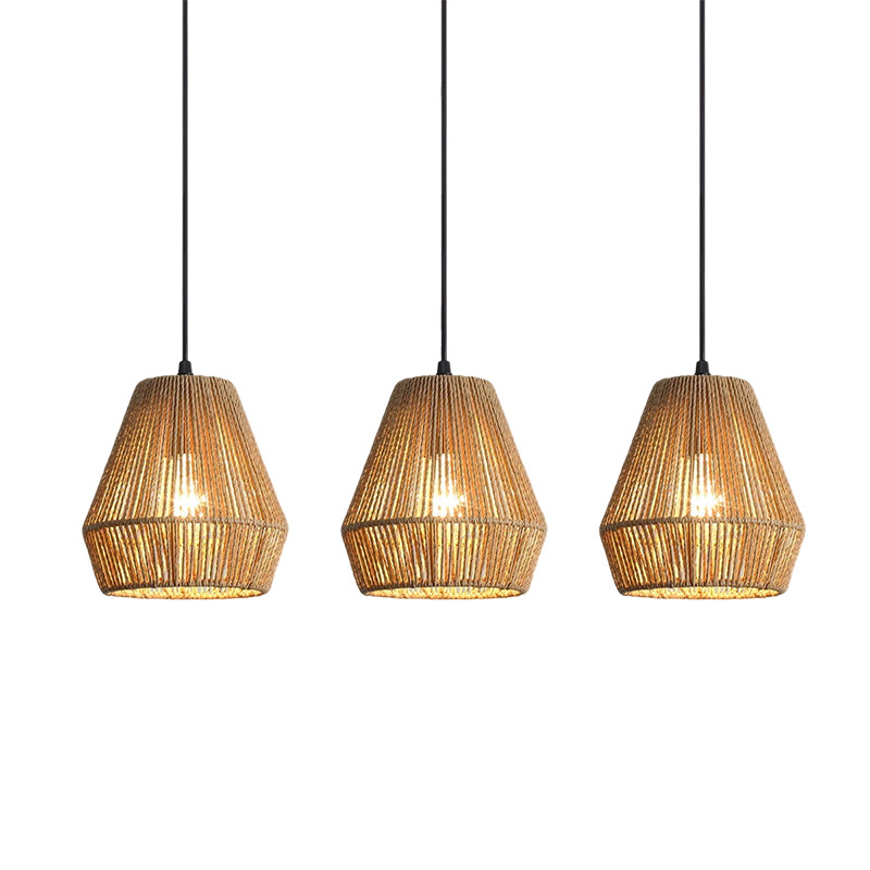 Ručno pleteni papirnati viseći svjetiljka, wabi-sabi stil, dizajn s tri lampe, ručna izrada