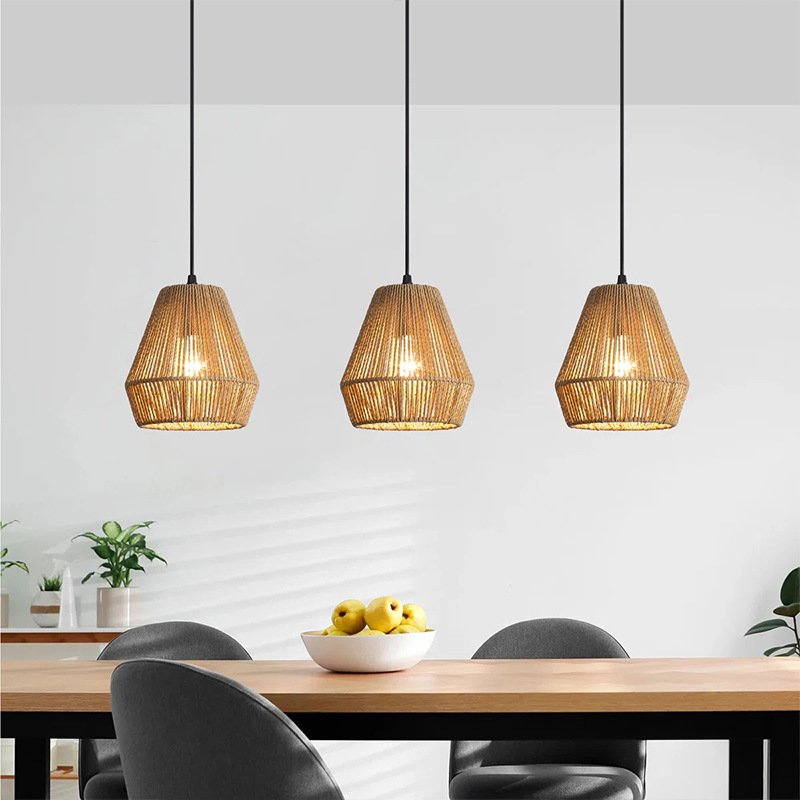 Ručno pleteni papirnati viseći svjetiljka, wabi-sabi stil, dizajn s tri lampe, ručna izrada