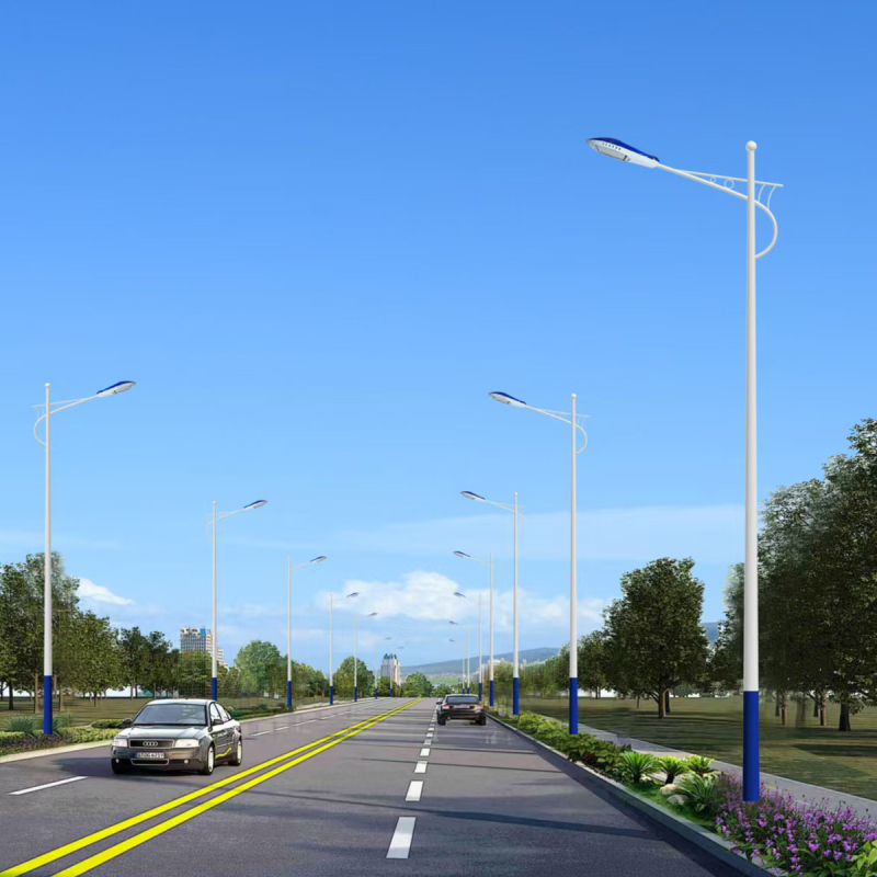 Στήλη LED δρόμου, ύψος 7 μ., γαλβανισμένη με θερμή βύθιση, 80W, με Α-βραχίονα