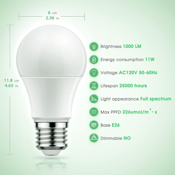 LEDA19 LED lampa za rast biljaka s punim spektrom, US standard 4000K, 11W, promjenjiva jačina svjetla