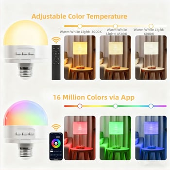 Punjenja RGB LED žarulja s daljinskim upravljačem 2,4 GHz, Bluetooth noćna lampica, magnetska navojna baza (E26/E27), vanjska nužna rasvjeta