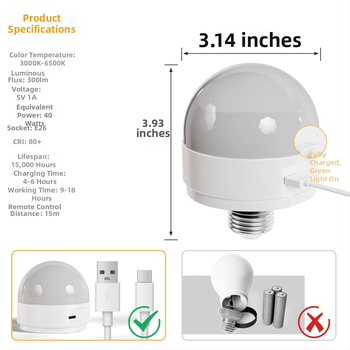 Punjenja RGB LED žarulja s daljinskim upravljačem 2,4 GHz, Bluetooth noćna lampica, magnetska navojna baza (E26/E27), vanjska nužna rasvjeta