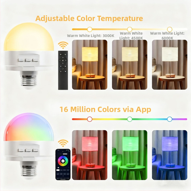 Punjenja RGB LED žarulja s daljinskim upravljačem 2,4 GHz, Bluetooth noćna lampica, magnetska navojna baza (E26/E27), vanjska nužna rasvjeta