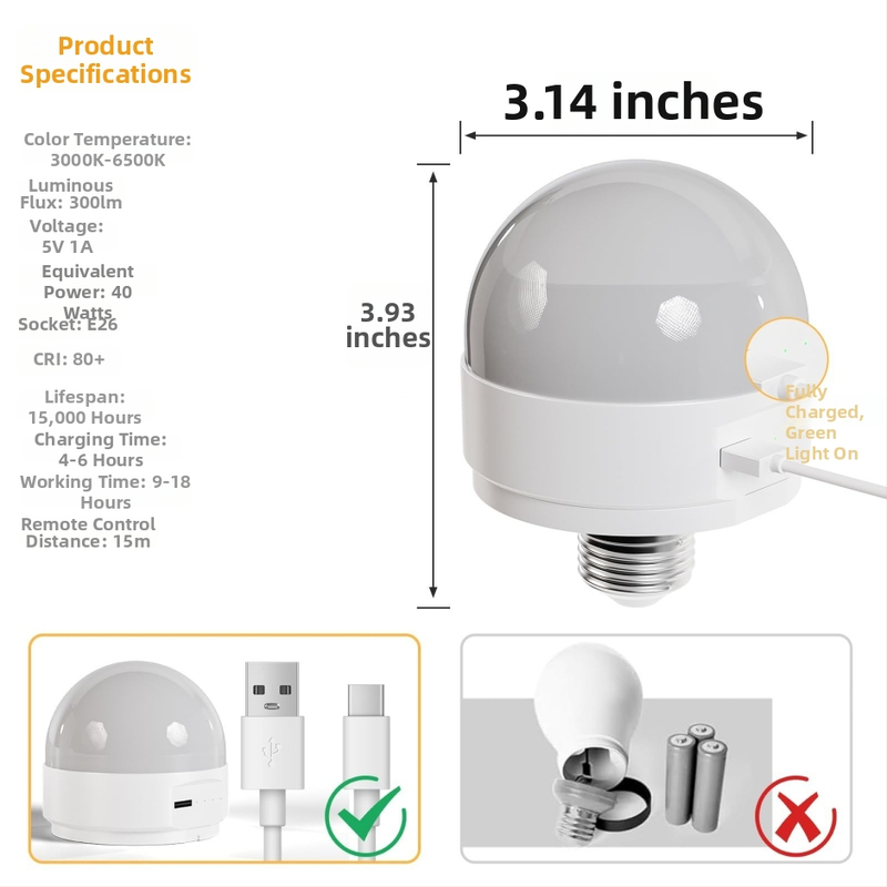 Punjenja RGB LED žarulja s daljinskim upravljačem 2,4 GHz, Bluetooth noćna lampica, magnetska navojna baza (E26/E27), vanjska nužna rasvjeta