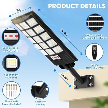 Solarna ulična svjetiljka za dvorište, s integriranim senzorom i LED, vanjska IP65 vodootporna, daljinsko upravljanje