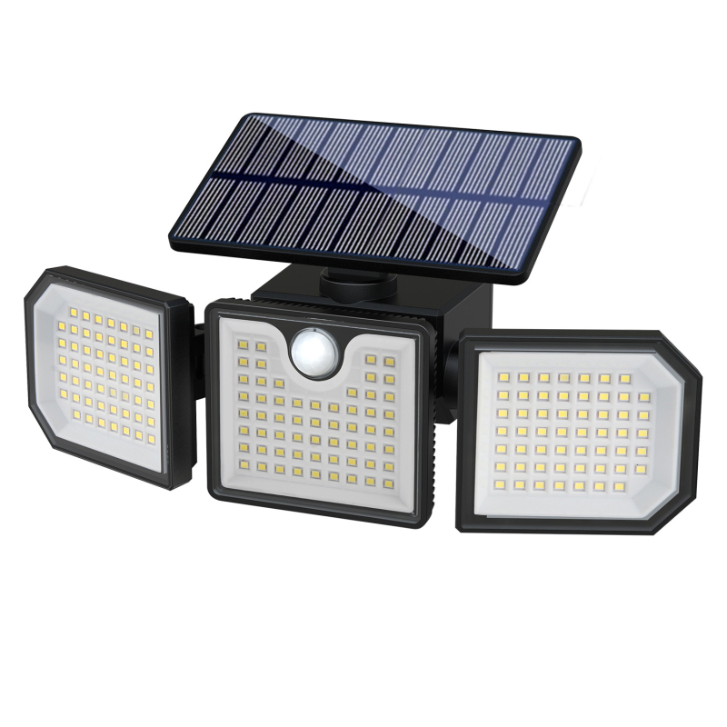 Solarni vanjski reflektor s tri glave, senzorom, daljinskim upravljanjem, vodootporan, osvjetljenje dvorišta i ulice, svjetlo za nužne situacije