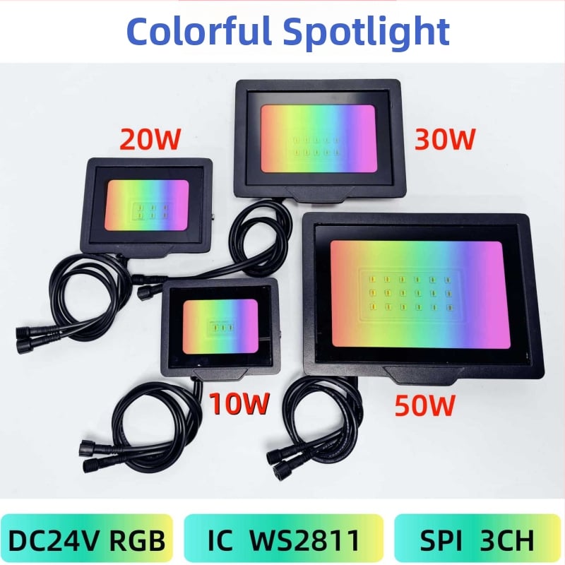 RGB LED reflektor na stenu a vonkajšie krajinné osvetlenie, IP66 vodotesný, 100W, stmievateľný, WS2811 riadenie