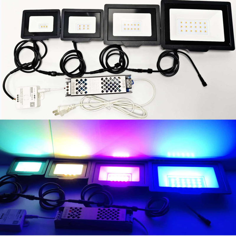RGB LED прожектор за стена и ландшафтно осветление на открито, IP66 водоустойчив, 100W, димируем, WS2811 контролер