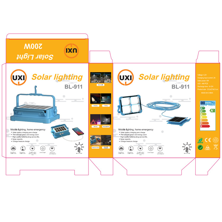 Solarna hitna LED svjetiljka za vanjsku upotrebu, 288 LED, punjiva, IP66, kampiranje i nužno osvjetljenje, plava