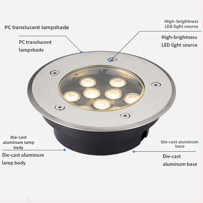 LED zabudovaná ultra tenká podzemná lampa, vonkajšia vodotesná zemná lampa pre parky a námestia, kruhová centrálná lampa