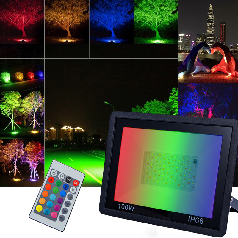 RGB LED floodlight za vanjsku upotrebu – osvjetljenje drveća i krajolika, vodootporan IP66, aluminijsko kućište, 50W, 220V, crna