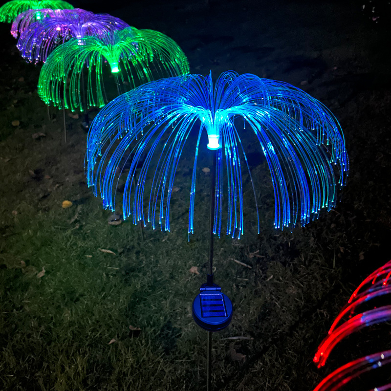 Solarna lampa meduza s optičkim vlaknima i učinkom vatrometa, za dvorište i travnjak, LED rasvjeta krajolika
