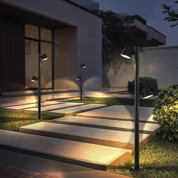 LED vanjska vodootporna svjetiljka za travnjak, moderna dvorišna lampa od aluminija s dvostrukim glavama