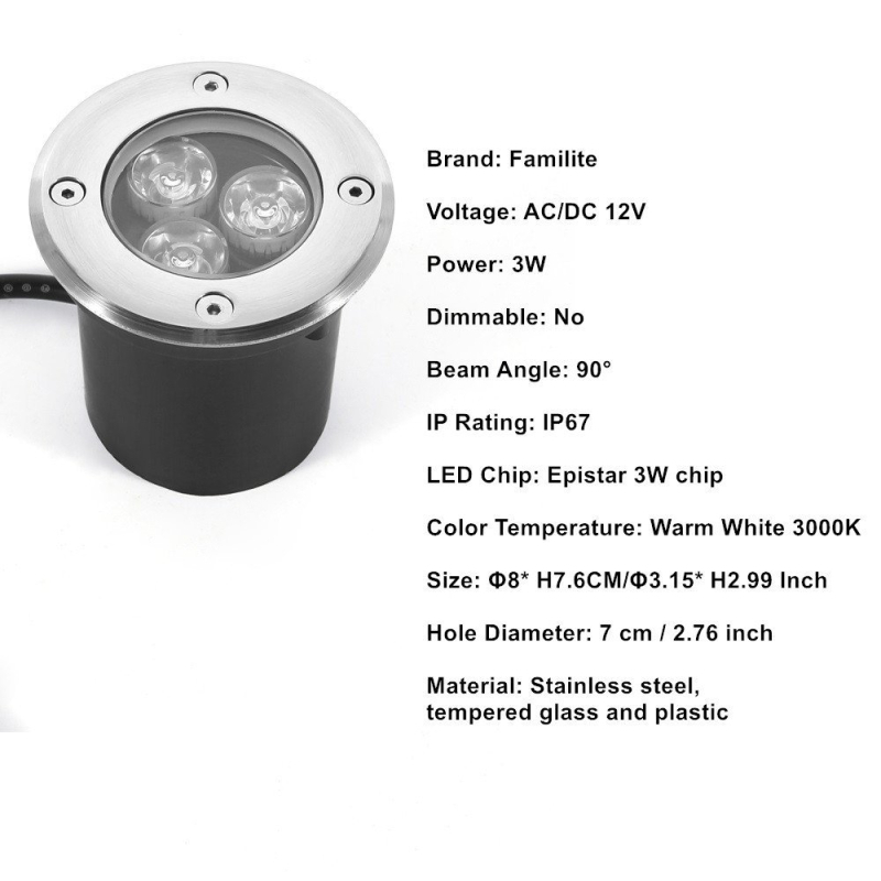 LED podzemno svjetlo za krajinu, kvadratno zakopano svjetlo, IP67 vodootporno, 12V niskonaponsko rasvjeta za staze i dvorište