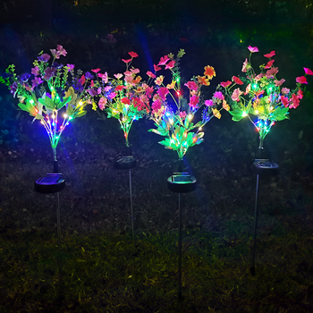 Nova solarna lampa s divljim cvijećem za vanjsku upotrebu – ukrasna vrtna lampa s umjetnim cvijećem (orhideja i tratinčica) na stalku za tlo