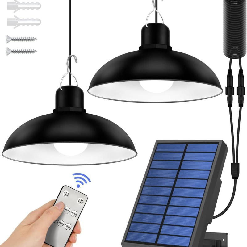 Solarna viseća svjetiljka s dvostrukom glavom i LED-om, za vanjsku i unutarnju upotrebu, daljinsko upravljanje