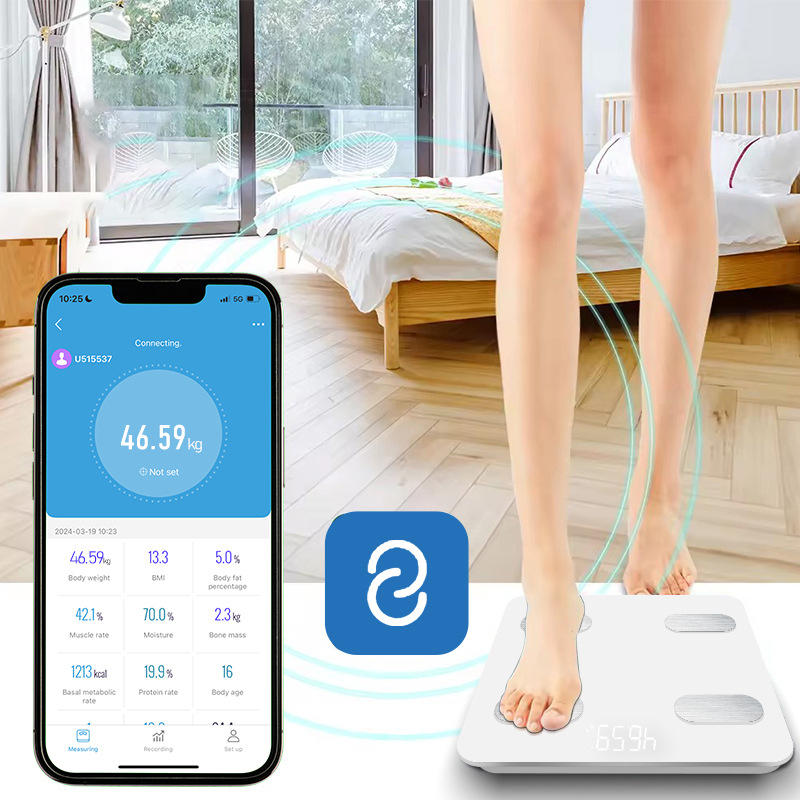 Okos 4G IoT testzsír mérleg otthoni használatra, újratölthető, protokoll integráció támogatása, 3 hüvelykes LED kijelző, méri a testzsírt és a vizet