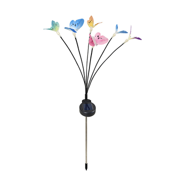 Lumină solară de grădină cu fibră optică în formă de fluture, LED ce schimbă culoarea, montaj în pământ, IP65, oțel inoxidabil, seria Firefly, decor pentru grădină