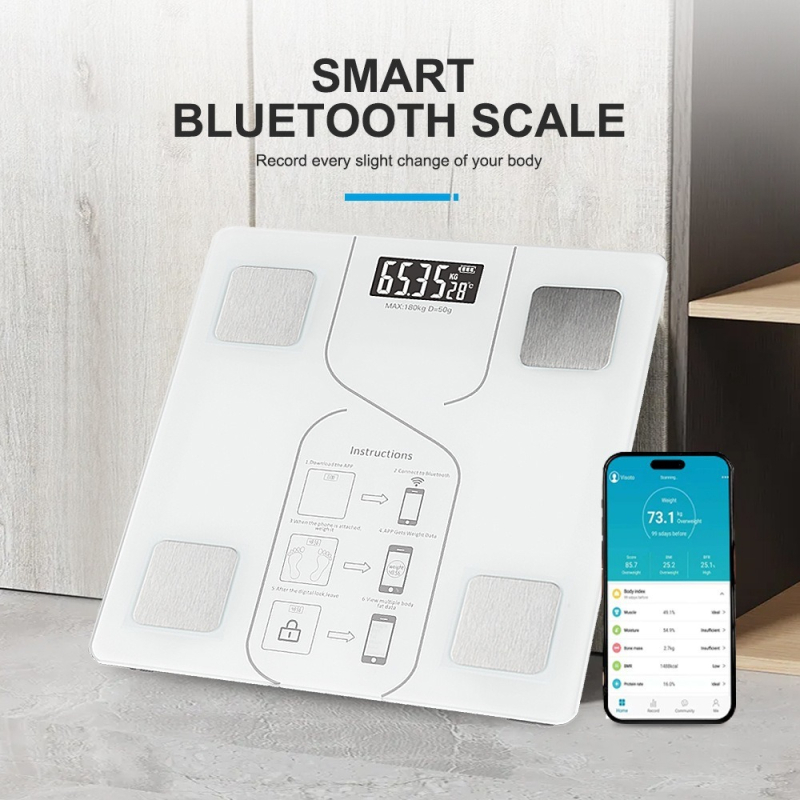 Otthoni Bluetooth testzsírmérleg, fogyásra és edzésre, nagy pontosságú testtömeg-mérleg, elektronikus mérleg, okos