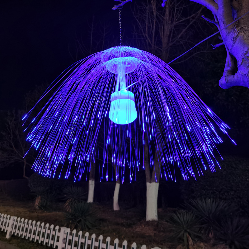 Lampă-meduză cu fibre optice, dublă, cu lumini colorate ce clipesc și efect cer stelat, pentru iluminat exterior de peisaj în piețe și parcuri