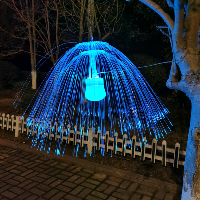 Lampă-meduză cu fibre optice, dublă, cu lumini colorate ce clipesc și efect cer stelat, pentru iluminat exterior de peisaj în piețe și parcuri