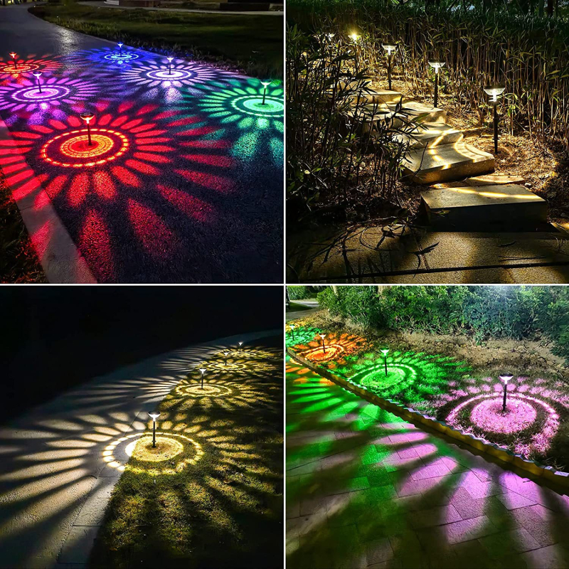 Solarna zemaljska lampa za vanjsku baštu s RGB projekcijom, vodootporna dekorativna svjetiljka za travnjak