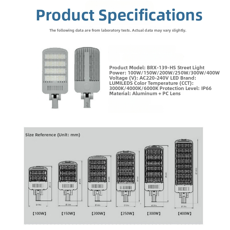 LED модул улично осветление, 220–240V, IP66 водоустойчиво, алуминиев корпус, високопроизводително общинско пътно осветление, лъч 70°×140°, 120–300 LED
