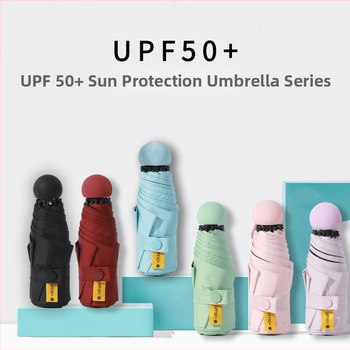 Umbrelă cu cinci segmente, cu protecție UV neagră, pentru soare și ploaie, design capsulă compact, pentru studente