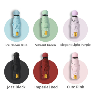 Umbrelă cu cinci segmente, cu protecție UV neagră, pentru soare și ploaie, design capsulă compact, pentru studente