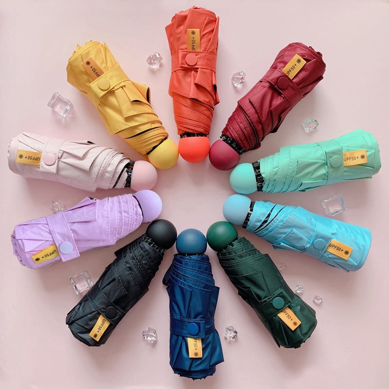 Umbrelă cu cinci segmente, cu protecție UV neagră, pentru soare și ploaie, design capsulă compact, pentru studente