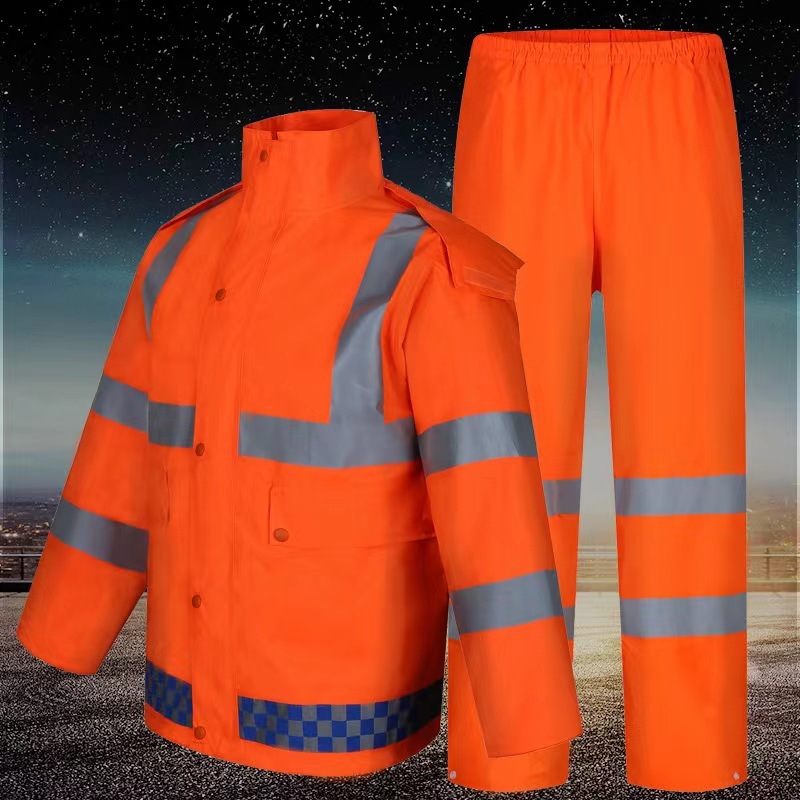 Narančasta kišna jakna od 300D Oxford PU s hlačama, dvodijelni set zaštite prometa, vodootporan, fluorescirajući