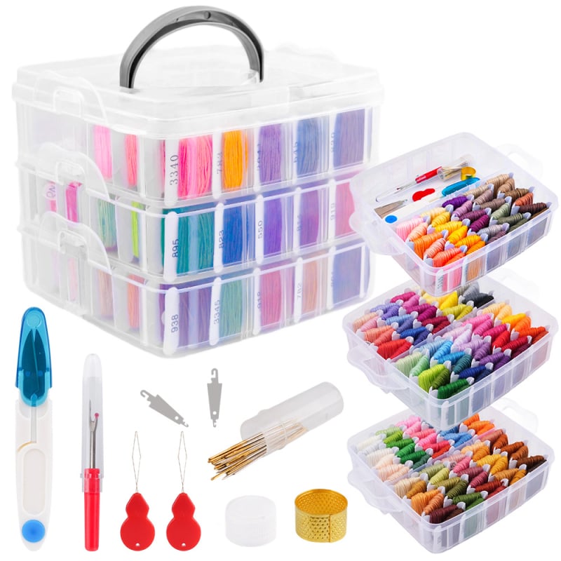 Set niti za cross-stitch s 150 boja, u kutiji s tri razine i pločom za namatanje, prijenosna šivaća kutija