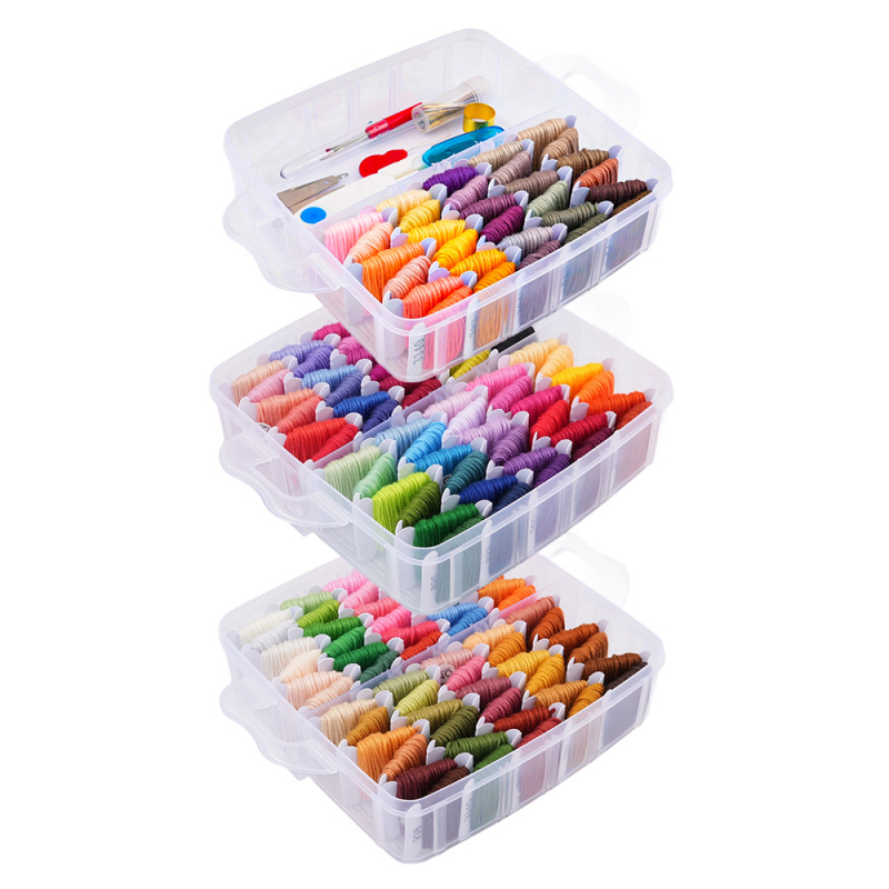 Set niti za cross-stitch s 150 boja, u kutiji s tri razine i pločom za namatanje, prijenosna šivaća kutija