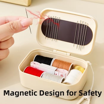 Mini prenášateľná magnetická škatuľka na šitie s retiazkou na zavesenie, sada na šitie bez ihly, bezpečné prenášanie a skladovanie