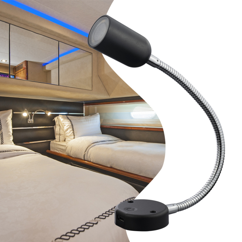 LED лампа за четене за каравана и яхта, стенна прожекторна светлина с 360° въртене и гъвкав маркуч