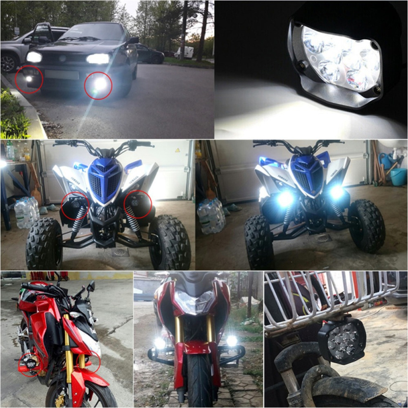 6 LED-es spotfény elektromos járművekhez és motorkerékpárokhoz – külső LED fényszóró, autó segédfény, oldalsó ködfény