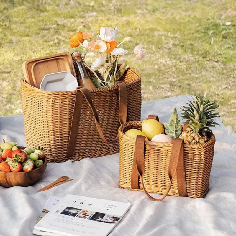 Plastična ručna košara s japanskim stilom tkanja, pogodna za kupovinu, piknik i izlete