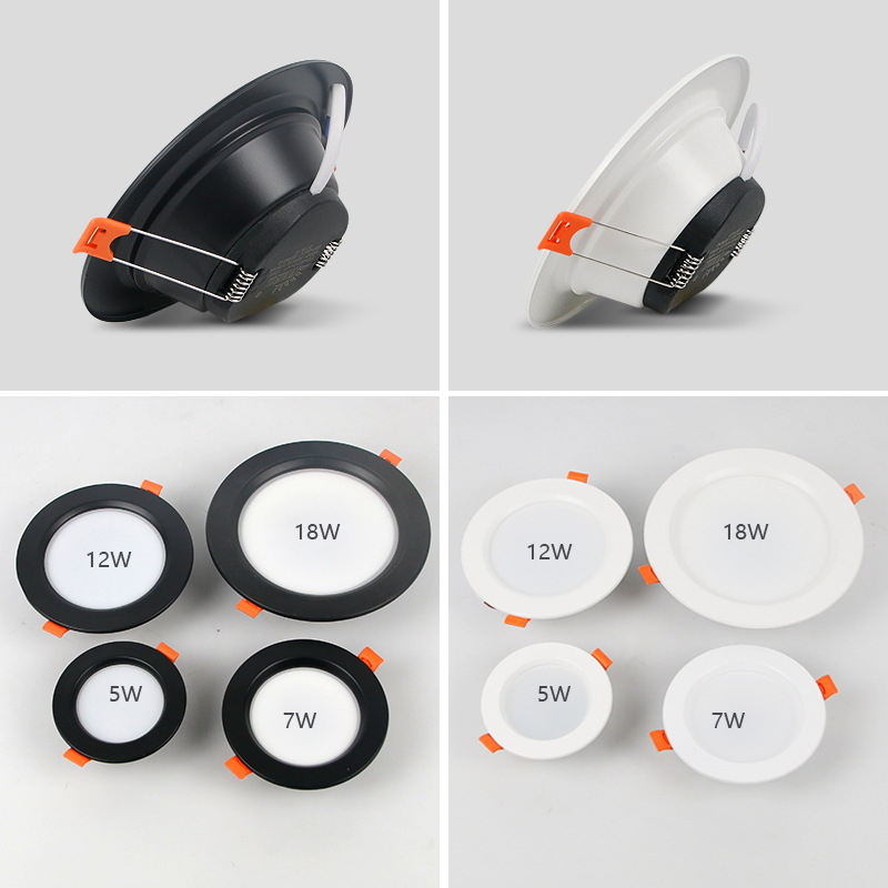 Crno ugrađeno LED stropno downlight, regulacija tri boje temperature, pogodna za dnevni boravak, otvor 7,5–16 cm