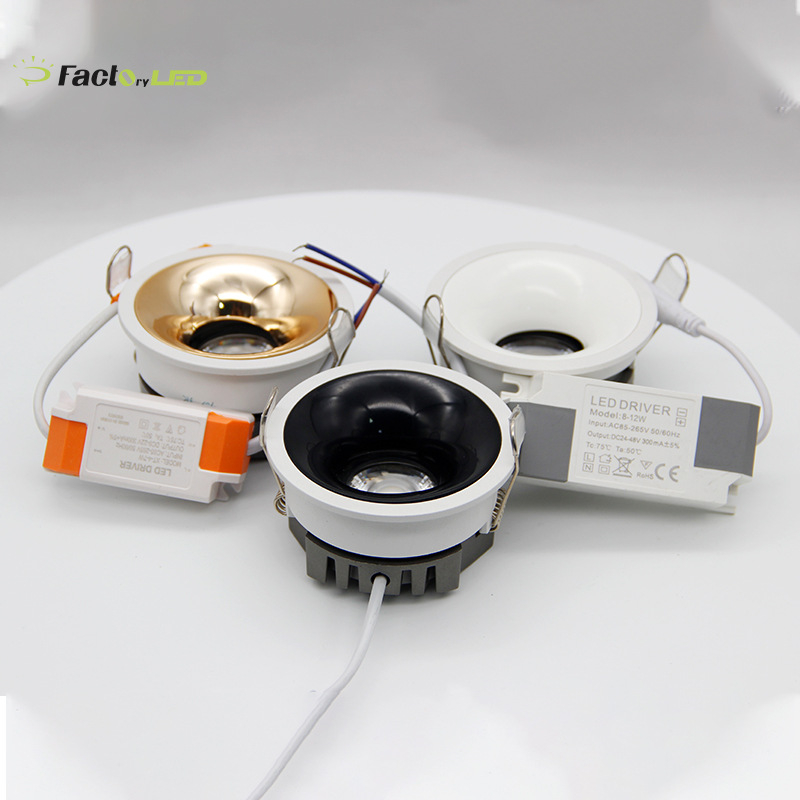 Aluminijski ultra-tanki LED downlight s dubokim kućištem, anti-glare, COB LED, 3 boje temperature, ugrađena montaža za hodnik