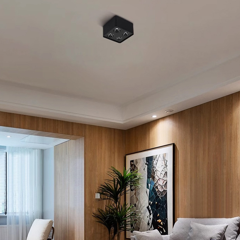 Površinski montirani ultra-tanki kvadratni COB LED downlight za dnevni boravak i spavaću sobu, anti-blještanje, konfiguracija 3 ili 4 glave
