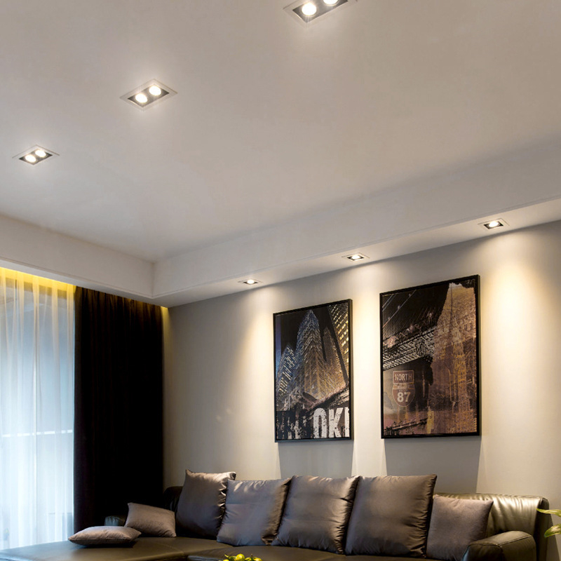LED četiri-glavni kvadratni ugrađeni stropni reflektor, crna COB lampa