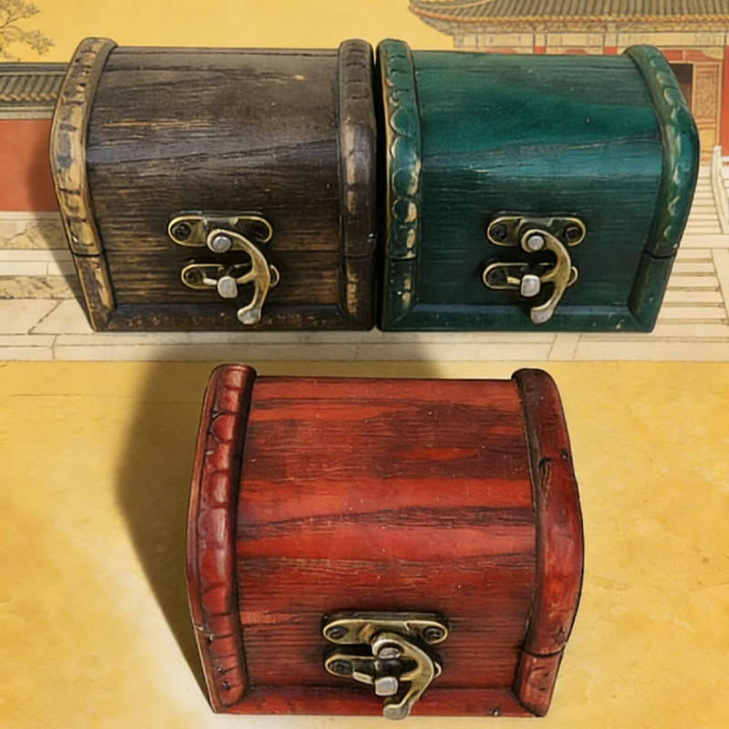 Retro drvena kutija za nakit, kompaktna kutija za pohranu nakita, elegantan mini organizator nakita