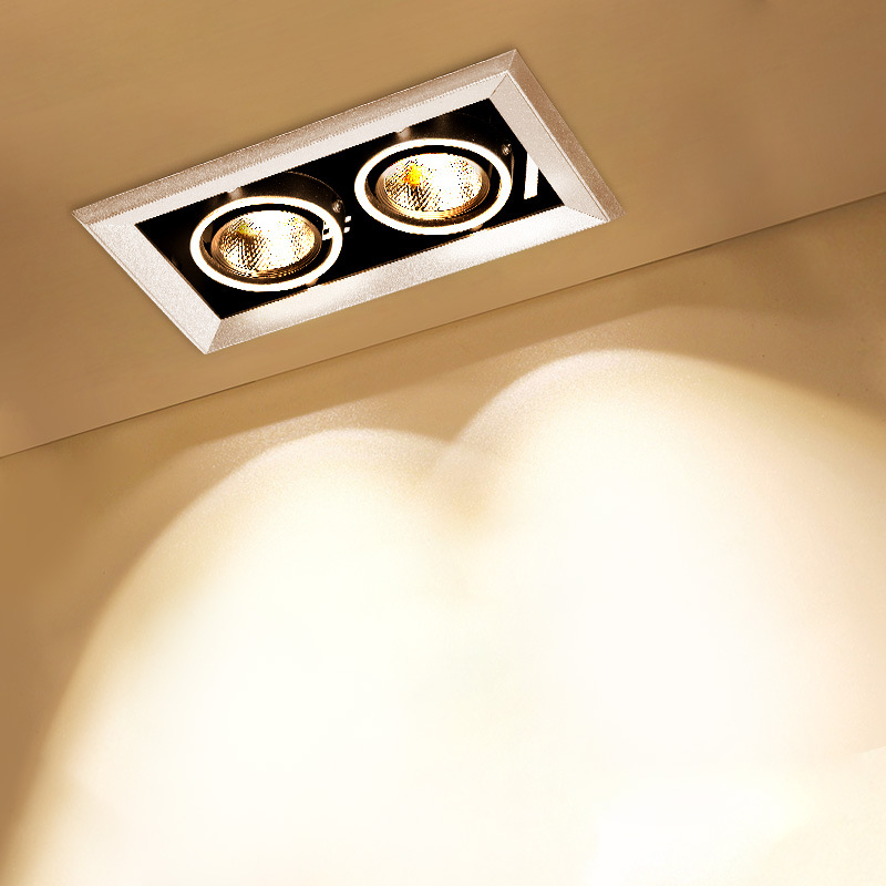 LED višeglavi stropni spot, ugradbeni, crni COB kvadratni downlight