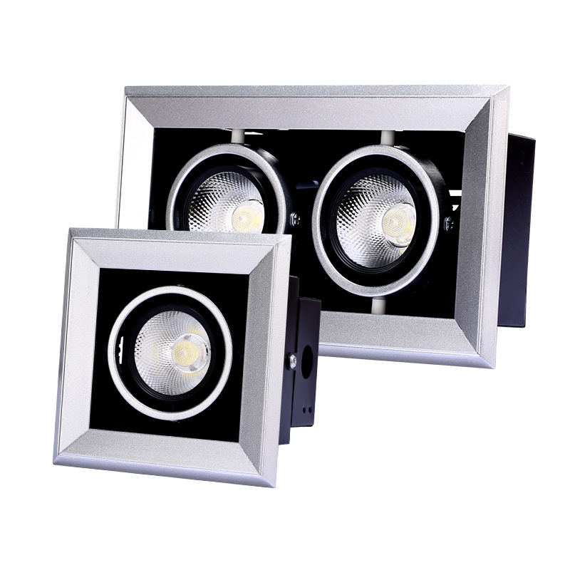 LED višeglavi stropni spot, ugradbeni, crni COB kvadratni downlight