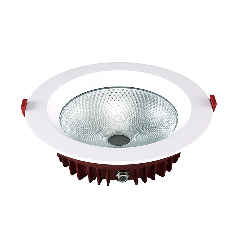 COB LED downlight IP65, ugradbeni, duboko anti-refleksni, visok CRI ≥90, 3000K topla bijela, aluminijsko kućište, vodootporno za tuševe, hotele i trgovine